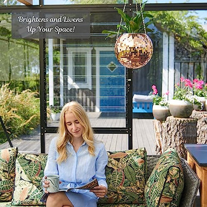 SCANDINORDICA Disco Ball Planter, Value Package, 10-inch Rose Gold - size: 10" Rose Gold