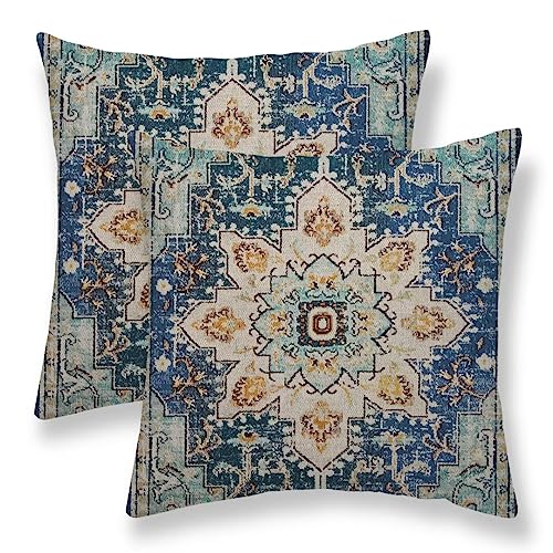 Light Blue Beige Carpet Boho Pillow Covers 18x18 Set of 2 - color: Light Blue, size: 18" x 18" (Pack of 2)