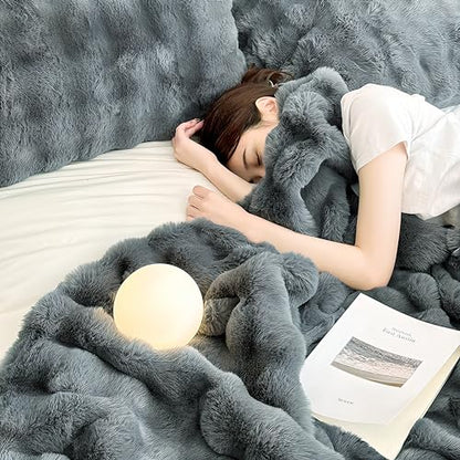 UKELER Soft Faux Fur Throw Blanket 50''x60'' Solid Reversible Shaggy Blanket Plush Thick Fluffy Blankets Throws for Bed, Couch, Sofa, Office, Camping Dark Grey - color: D-dark Grey, size: 50''x60''