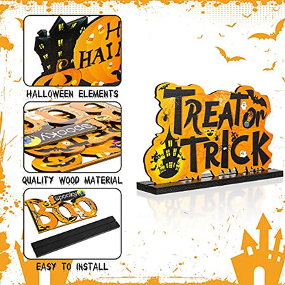 Blulu 4 Pcs Halloween Decor Indoor Wood Table Sign, Spooky - style: Spooky