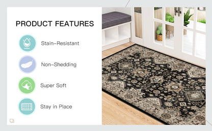 Washable Hallway Runner Rug 2x6: Non Slip Runner Rugs with Rubber Backing - color: Black, size: 2' x 6' (Rectangular)