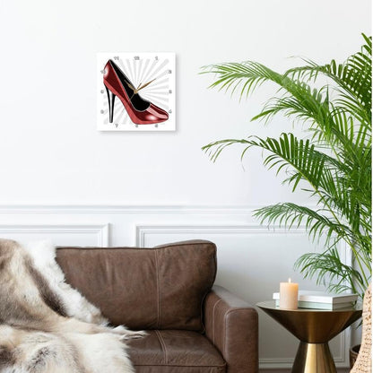 3dRose Wall Clock Silent - 13 inch - Dotted Red High Heel - Fashion - Shoes - Art - PS Creations