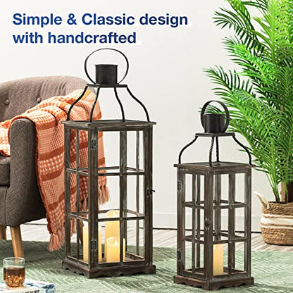 Glitzhome Farmhouse Wood Metal Large Decorative Lanterns Hanging Candle Lanterns Set of 2, Black (No Glass) - color: Black 35.75"h