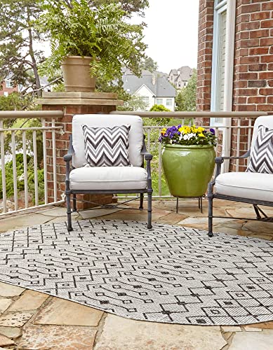 Unique Loom Outdoor Trellis Collection Area Rug - Tribal Trellis (3' 3" x 5' 3" Oval, Gray/ Black) - color: Gray/Black, size: 3'3" x 5'3" (Oval)
