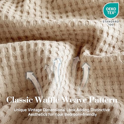 Simple&Opulence 100% Cotton Waffle Weave Throw Blanket 50"x60", Khaki - color: Khaki, size: Throw(50"X60")
