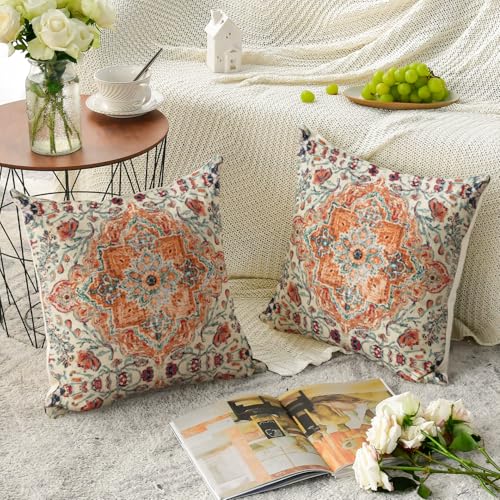 AVOIN colorlife Boho Throw Pillow Covers, 18 x 18 Inch Bohemia Ethnic Style Carpet Pattern Cushion Case for Sofa Couch Set of 2 - size: 18" x 18" (Pack of 2)