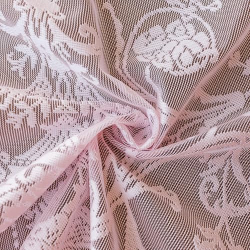 TUDECO Pink Lace Curtains 63 Inch Length, Romantic Ruffle Edges, 2 Panels - color: Pink, size: 59"W x 63"L (Pack of 2)