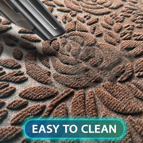 Bulijojo Front Door Mat Entrance,Durable Heavy Duty Welcome Mat,Thick Absorbent Natural Rubber Non Slip Mat,Sturdy Entryway Brown Flower, 17x30 - color: Brown Flower, size: 1'5" x 2'6" (Rectangular)