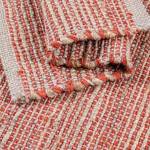 Cotton/Jute Placemats Set of 4-13x19 Inch - Natural - Orange - color: Natural - Orange