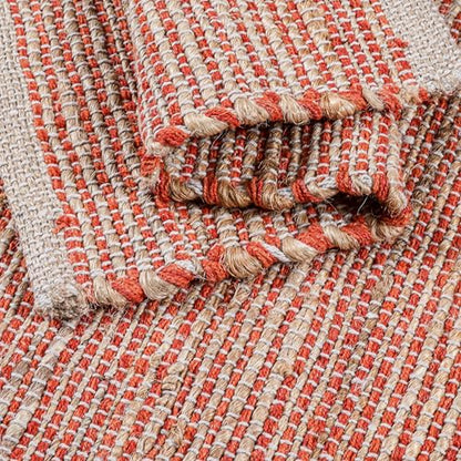 Cotton/Jute Placemats Set of 4-13x19 Inch - Natural - Orange - color: Natural - Orange