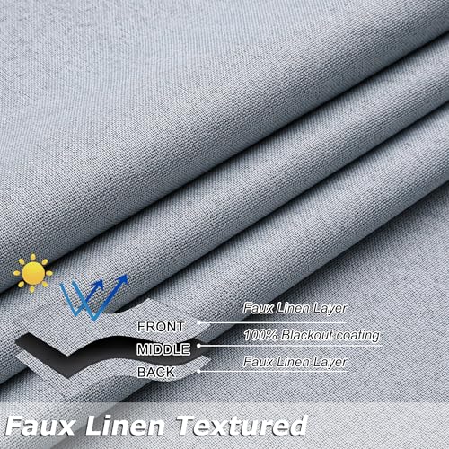 THOOO 100% Blackout Curtains Natural Linen Textured Blackout Curtains 63 Inch Length for Bedroom Living Room Nursery, Farmhouse Thermal Insulated Grommet Curtains Room Darkening 2 Panels,Light Blue - color: Light Blue, size: 52"W x 63"L (Pack of 2)