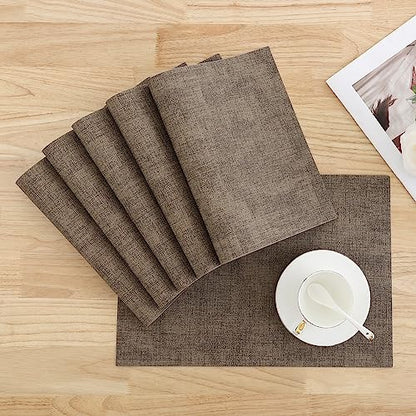 Homaxy PU Faux Leather Placemats for Dining Table, Set of 6, Dark Brown - color: Dark Brown