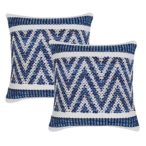 · REDEARTH · Boho Textured Throw Pillow Cushion Covers - Woven Tufted Decorative Farmhouse Cases Set for Couch - Bed - Chair - Dining - Covered Patio - 100% Cotton (18"x18" - Denim Folks) Pack of 2 - color: Denim Folks, size: 18" x 18" (Pack of 2)