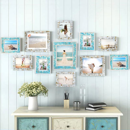 Beach Theme Picture Frame, 3.5x5 inch, Blue | Turquoise Mosaic, Mother of Pearl, Tabletop or Wall, 1pc - color: Blue, size: 3.5x5 Inch