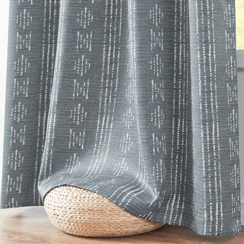 jinchan 95% Blackout Boho Curtains 54 Inch Length for Bedroom White on Grey Geometric Printed Grommet Top Room Darkening Thermal Insulated Window Drapes 2 Panels - color: Boho | White on Grey, size: 52"W x 54"L (Pack of 2)