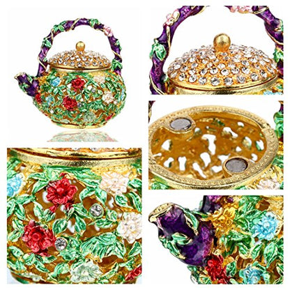 YU FENG 4.7 Inch Mini Teapot Trinket Box Ring Holder Jewelry Organizer - color: Green