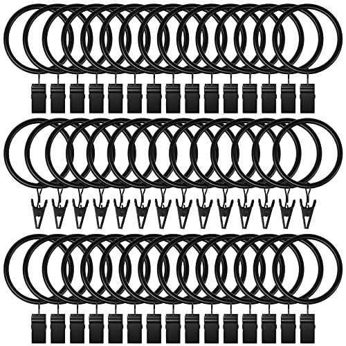 Lansian 100 Pack Curtain Rings with Clips Hooks 1.26 in Diameter Rustproof - color: Black, size: 1.26"Inner Dia, 100Pack
