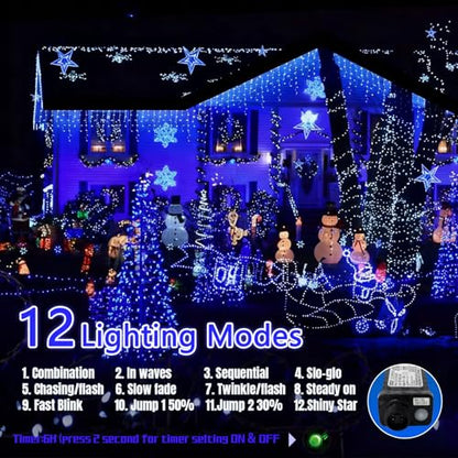 FLVOECN 98FT 960 LED Christmas Lights, Waterproof 8 Modes Ice Lights for Outside with Memory and Timer Hanging Fairy Lights Plug-in Curtain String Lights for Holiday Party Wedding Home (Blue) - color: Grass Green