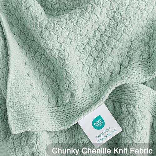 Whale Flotilla Summer Chunky Chenille Knit Throw Blanket for Couch Bed Sofa - color: Sage Green, size: Throw(50x60 Inch)