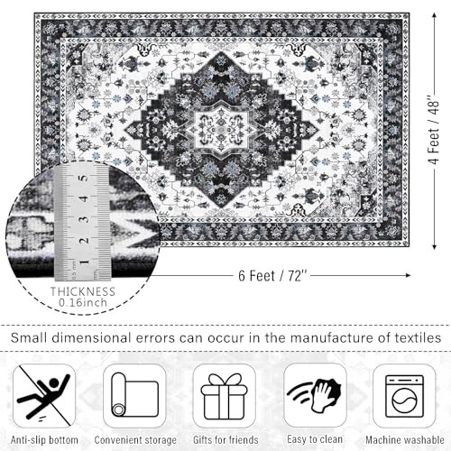 Amearea Vintage Design Area Rugs for Living Room, 4x6 Black Bedroom Rug - color: Black, size: 4' X 6' (Rectangular)