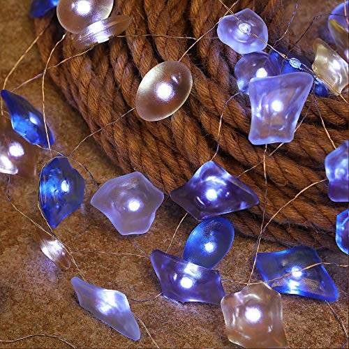 WSgift Sea Glass String Lights, Beach Theme Decorative Lights 19 Ft 40 LED USB Plug-in with Remote and Timer for Indoor Outdoor Tent Wedding Nursery Bedroom Party Birthday - color: Cold white LED Seaglass