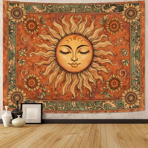 Faxdong Orange Sun Tapestry, Aesthetic Vintage Sunflower Boho Tapestries for Bedroom Room Living Room Bohemian Dorm Decor - color: Orange, size: 48"L x 36"W