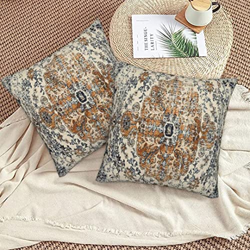 Gold Blue Carpet Pattern Boho Throw Pillow Covers 18x18 Set of 2 - color: Blue Boho, size: 18" x 18" (Pack of 2)