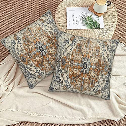 Gold Blue Carpet Pattern Boho Throw Pillow Covers 18x18 Set of 2 - color: Blue Boho, size: 18" x 18" (Pack of 2)
