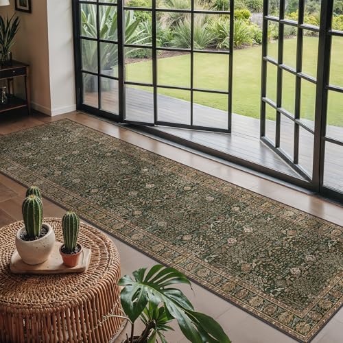 Bavni 2x8 Kitchen Runner Rug, Washable Non Slip, Dark Green Brown - color: Dark Green Brown, size: 2' x 8' (Rectangular)