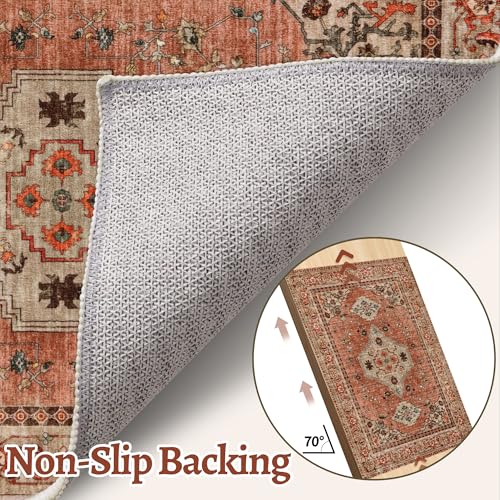 Tangsoo Boho Small Area Rug, 2x3 Washable Throw Rugs for Entryway, Non Slip - color: Terracotta/Tan, size: 2' X 3' (Rectangular)