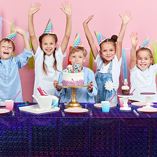 FunnyPars 4 Pack Iridescent Purple Plastic Tablecloths Shiny Disposable Laser Rectangle Table Covers Holographic Foil Tablecloth Iridescent Kpop Birthday Bridal Wedding Party Decoration, 54"x108" - color: Purple