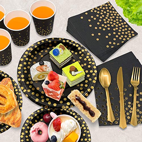 AIRE Black Gold Paper Plates Set, 175PCS Disposable Dinnerware Serves 25 - color: 175pcs Black and Gold