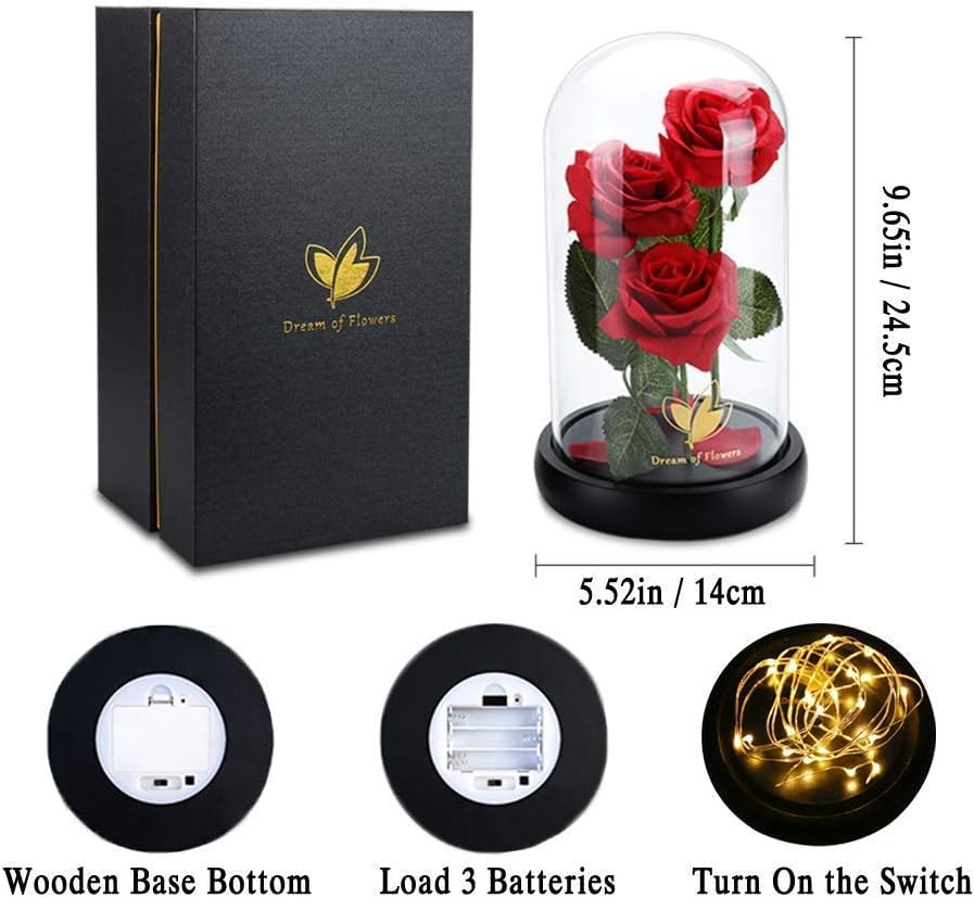 Beauty and The Beast Rose for Mom, Birthday Gifts for Women, Light Up Roses, Glass Dome Rose with LED Lights, Red Roses, Women's Gift for Mom Wife Grandmother - color: Red