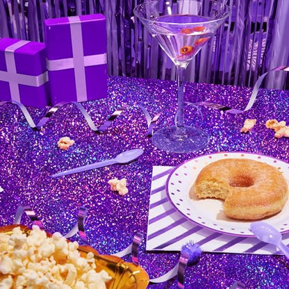 Purple & Gold Holographic Tablecloth 40" x 108" Iridescence Plastic Table Cloth for Valentine's Day, Birthday & Halloween Parties - color: Purple & Gold
