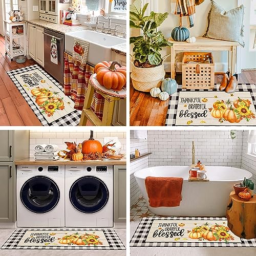 Pauwer Fall Kitchen Rugs Set of 2, Pumpkin Anti Fatigue Kitchen Mats - color: Thankful