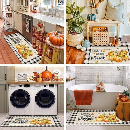 Pauwer Fall Kitchen Rugs Set of 2, Pumpkin Anti Fatigue Kitchen Mats - color: Thankful