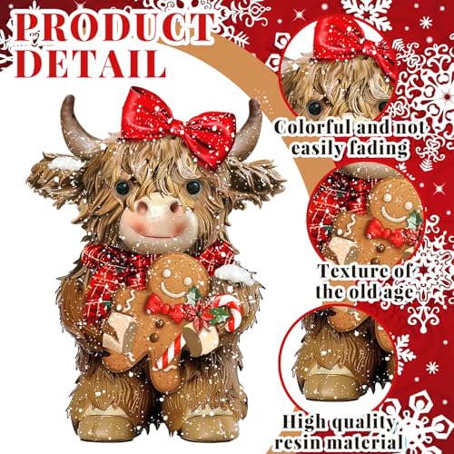 2 Pcs Christmas Highland Cow Figurines Decor, Christmas Cow Gifts - style: Christmas Snowflakes
