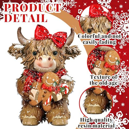 2 Pcs Christmas Highland Cow Figurines Decor, Christmas Cow Gifts - style: Christmas Snowflakes