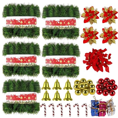 5 Pack 250FT Christmas Garland Flower for Christmas and Non-Lit Soft Greenery Holiday Decor for Outdoor Indoor Artificial Christmas Twist Garland Home Artificial Greenery Wedding Party Decoration - size: 250 Feet/Green