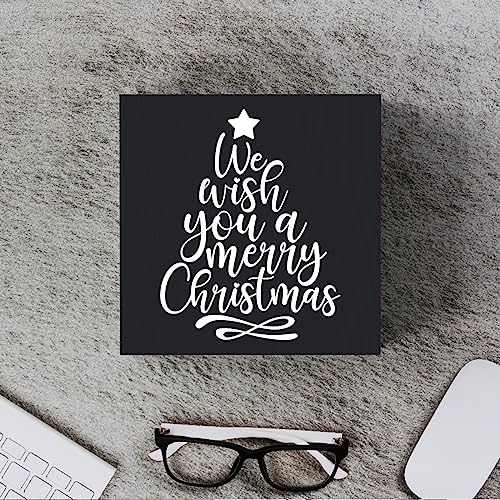 Funny Christmas Wooden Box Sign Plaque We Wish You a Merry Christmas Black Wood Box Sign Rustic Art Home Shelf Desk Decor 5 x 5 x 1 Inches - color: Merry Christmas26
