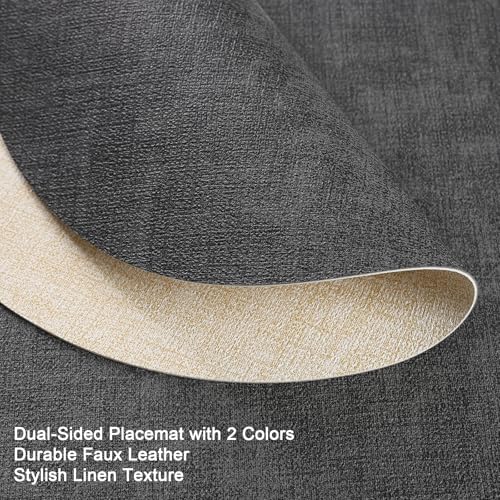 Myir JUN 14" Round Placemats Set of 4, Reversible Dual-Color Place Mats - color: Gray Cream-white