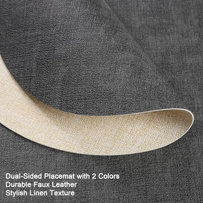 Myir JUN 14" Round Placemats Set of 4, Reversible Dual-Color Place Mats - color: Gray Cream-white