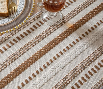 Caflife Brown and Beige Woven Fall Rustic Boho Table Runner 90 Inchs Long - color: Brown, size: 13x90Inch
