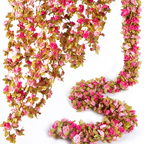 8Pcs x 8.2FT Artificial Flower Garland Rose Vine Decor, Fall Purple Flower - color: Fall Purple 8pcs, 1.5" Rose Flowers, size: 8.2FT Vines
