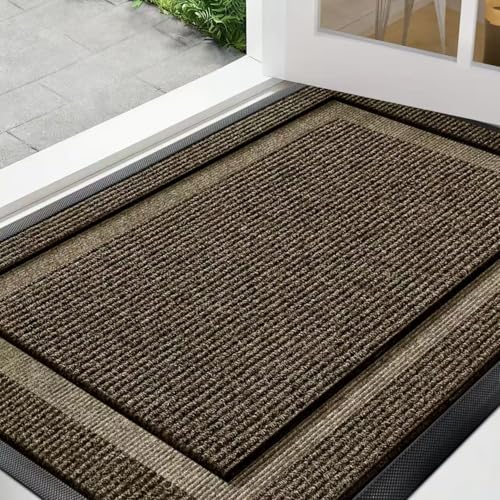 Front Door Mat Outside Entrance Indoor Doormat, 32" x 20" Outdoor Mats for Patio Waterproof, Outdoor Door Mats for Outside Entry, Indoor Rugs for Entryway, Sturdy Natural Rubber Entry Mat, Begie - color: Begie, size: 1'8" x 2'8" (Rectangular)
