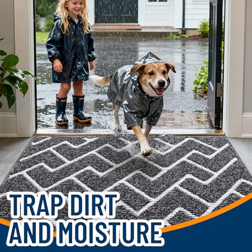 OLANLY Front Door Mat 32x20, Low-Profile Easy Clean Doormat, Black - color: Black, size: 32" X 20"