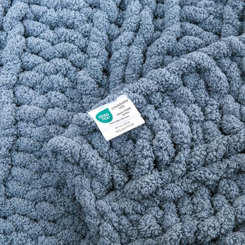 WESHIONGOO Chunky Knit Blanket Throw for Couch Bed 40"×60" Dusty Blue - color: Dusty Blue, size: 40"x60"(Medium Size Throw)