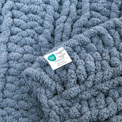 WESHIONGOO Chunky Knit Blanket Throw for Couch Bed 40"×60" Dusty Blue - color: Dusty Blue, size: 40"x60"(Medium Size Throw)