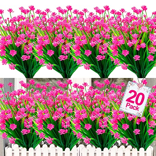 20 Bundles Artificial Flowers for Outdoors, Summer Spring Grass Camellia - color: Pink, size: 20 Bundles