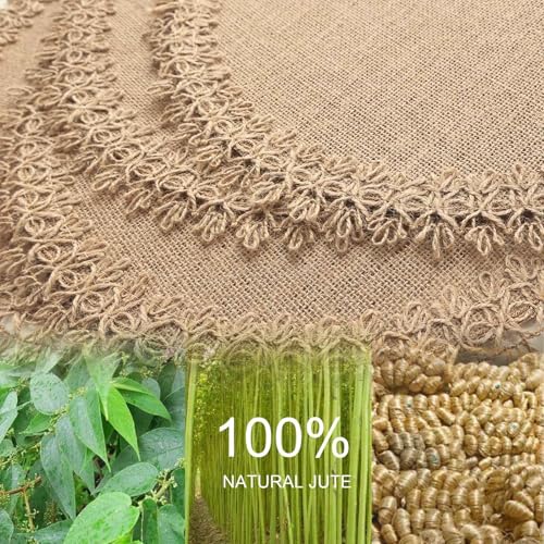 FunWheat Burlap Round Braided Placemats Set of 12 for Dining Tables 15 Inch Heat Resistant Jute Table Mats Farmhouse Woven Fabric Natural Place mats (Brown Jute Lace) - color: H Brown Jute Lace, size: 12pcs